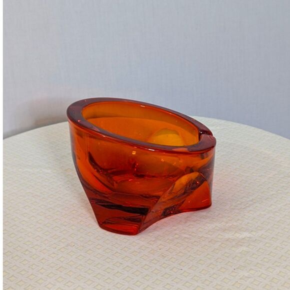 Vintage Viking Glass Ashtray Atomic Orbit Persimmon Tripod Mid Century MCM Retro - Picture 6 of 11